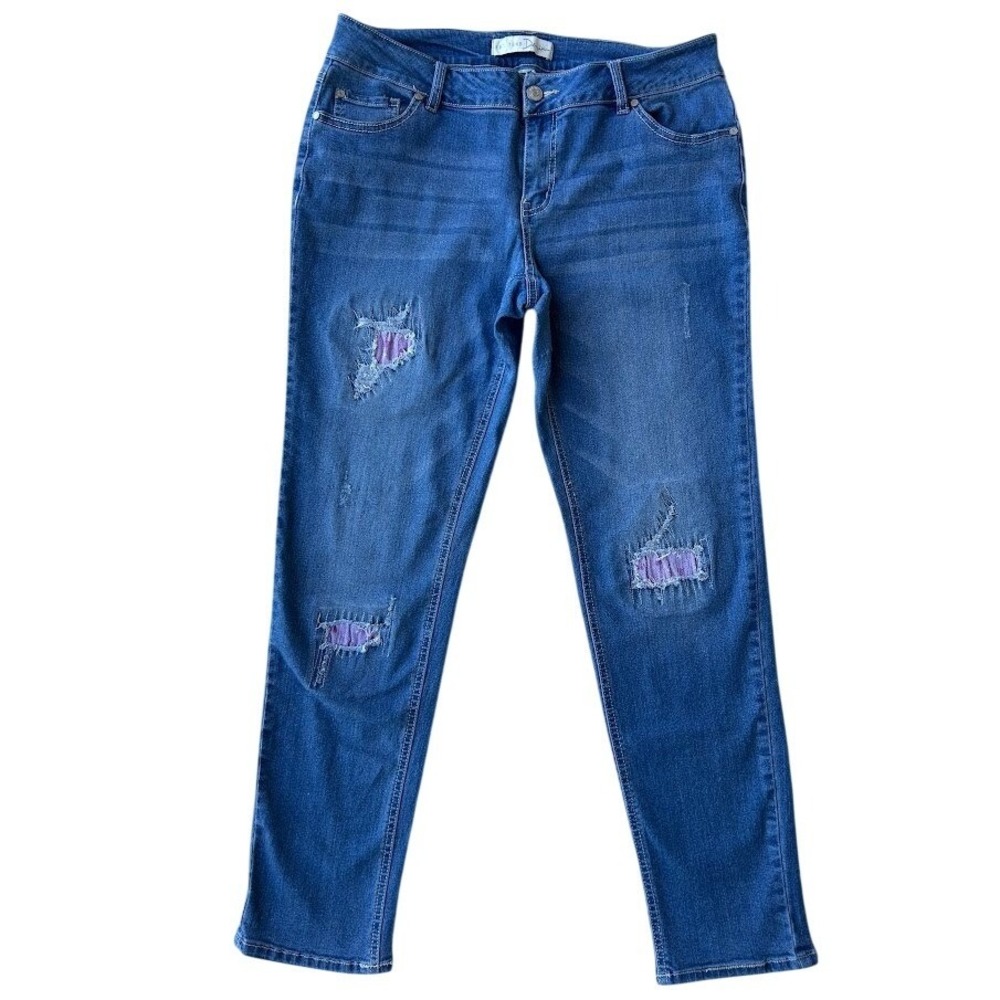 Est 1946 Denim Womens Distressed Skinny Jeans Blue Floral Patch Mid Rise 12